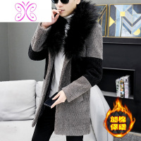 YUANSU男士中长款冬装仿皮草外套男风衣帅气青年加绒保暖潮牌剪绒大衣风衣