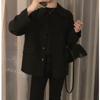 YUANSU阿茶与阿古黑色撞线外套男春秋韩版潮流休闲宽松垂感短风衣夹克风衣