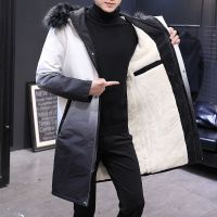 YUANSU2020新款外套男秋冬韩版加绒保暖风衣中长款潮流冬装大毛领棉衣服风衣