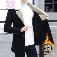 YUANSU男士冬季加绒加厚风衣外套中长款西装领带毛领保暖男装毛呢子大衣风衣
