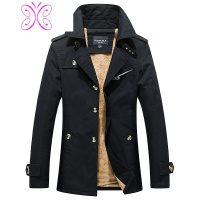 YUANSU冬天男翻领德国军装复古修身中长款加绒学院风衣单排扣军迷外套潮风衣