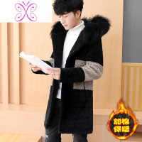 YUANSU仿皮草大衣男士中长款冬季加绒加厚风衣社会小伙帅气真毛领外套潮风衣