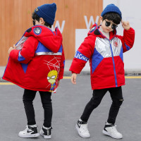 YUANSU男童2020秋冬装外套新款中大童蜘蛛侠加厚连帽网红眼镜加棉风衣潮风衣
