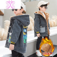 YUANSU5男大童8冬装加绒加厚牛仔外套儿童后背卡通风衣10小学生男孩12岁风衣