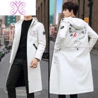 YUANSU秋冬季外套男2020年新款中长款风衣男帅气过膝pu皮衣加厚白色大衣风衣