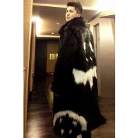 YUANSU恶魔权志龙同款加长大衣韩版仿狐狸毛休闲风衣男皮草外套毛毛男装风衣