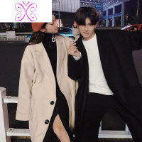 YUANSU港风毛呢大衣男中长款秋冬季加厚外套情侣装宽松韩版潮流呢子风衣风衣