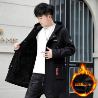 YUANSU男士外套秋冬季青少年加绒加厚夹克初中生大学生冬装风衣男中长款风衣