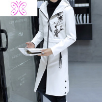 YUANSU秋冬季个性风衣男中长款韩版加长款过膝皮大衣帅气修身外套加厚潮风衣