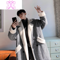 YUANSU羔毛大衣男士中长款毛呢外套韩版潮流冬季风衣加绒加厚绒男装风衣