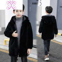 YUANSU男童仿貂绒皮草风衣外套冬季中大童男孩加棉加厚中长款毛毛衣洋气风衣