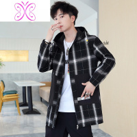 YUANSU两面穿中长款风衣男秋冬季2020新款韩版潮流春秋帅气外套格子夹克风衣