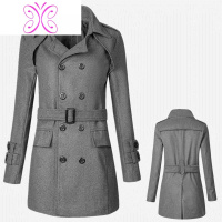 YUANSU秋冬季男士毛呢大衣中长款修身加厚系腰带风衣英伦复古双排扣外套风衣