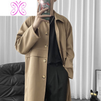 YUANSU秋季潮牌男士中长款风衣侦探韩版潮流帅气单排扣宽松英式大衣外套风衣