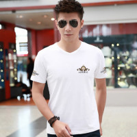 YUANSU男士短袖t恤2021新款夏装男装韩版修身棉汗衫印花V领大码半袖潮