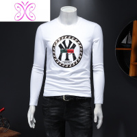 YUANSU欧洲站男士秋衣长袖男t恤潮牌个性绣亮片高级感男秋装圆领打底衫