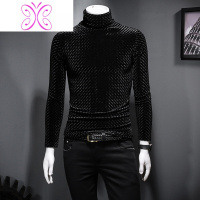 YUANSU高领T恤男长袖金丝绒个性深色小衫修身舒适男装体恤衫冬装打底衫