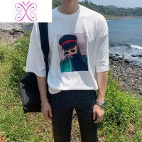 YUANSU夏男装圆领短袖T恤休闲印花棉宽松半袖打底体恤情侣潮