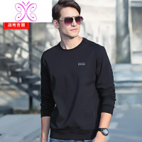YUANSU春季新款圆领男士长袖t恤加绒宽松棉质t恤衫潮男装青年卫衣打底衫
