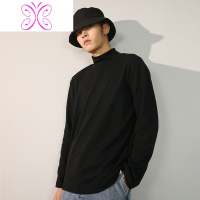 YUANSU半高领长袖T恤男保暖加绒卫衣秋冬宽松白色黑色打底衫内搭潮衣服