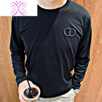 YUANSU欧洲站CD刺绣男士长袖T恤TEE打底衫纯色圆领秋季新款潮牌社会人