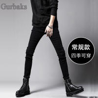 YUANSU秋冬季黑色牛仔裤男士修身小脚潮牌加绒韩版潮流弹力紧身休闲长裤牛仔裤男