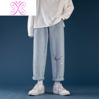 YUANSU网红牛仔裤男潮牌直筒宽松裤子韩版潮流学生秋冬加厚阔腿休闲长裤牛仔裤男