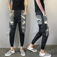 YUANSU春秋薄款男士哈伦牛仔裤潮牌宽松学生拼接迷彩束脚裤网红九分裤潮牛仔裤男