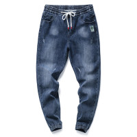 YUANSU白狮子牛仔裤男装秋冬新款抽绳腰头弹力柔软舒适缩裤脚哈伦裤长裤牛仔裤男