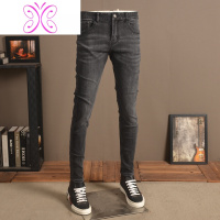 YUANSU秋冬黑灰色牛仔裤男潮牌修身小脚弹力韩版时尚潮流水洗深色长裤子牛仔裤男