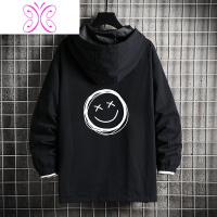 YUANSU秋冬新款连帽夹克男设计感笑脸印花日系痞帅大码胖子加厚工装外套夹克