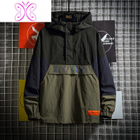 YUANSU套头夹克男2021年新款反光连帽潮牌外套男春秋日系大码卫衣夹克