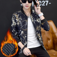 YUANSU秋冬花夹克男加肥加大花外套夹棉加厚青年修身休闲印花保暖夹克衫夹克