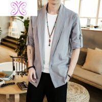 YUANSU汉服男亚麻外套中国风春秋长袖男装宽松大码古风开衫休闲复古道袍夹克