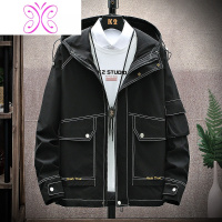 YUANSU外套男春秋季新款韩版潮流连帽加肥加大码机能风帅气男士工装夹克夹克