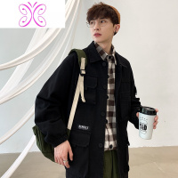 YUANSU多口袋军事工装夹克男加肥加大码潮牌胖子外套宽松春季款港风复古夹克