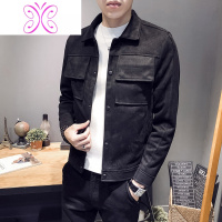YUANSU春秋季外套男士韩版潮流潮牌麂皮绒帅气修身夹克男装休闲上衣服装夹克
