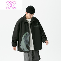 YUANSU抽象印花翻领夹克男潮牌胖子加肥加大码宽松外套男秋季装街头嘻哈夹克