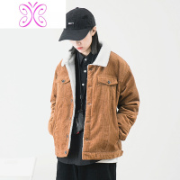 YUANSUYIP/日系复古灯芯绒羔毛绒情侣工装夹克棉衣秋冬宽松厚外套男女夹克