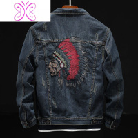YUANSU帅气牛仔外套男秋冬季人头重工水洗刺绣潮流韩版复古修身大码夹克夹克