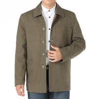 YUANSU秋装新款男士外套中年爸爸装棉纽扣夹克中老年加大码休闲茄克衫夹克