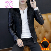 YUANSU男士连帽加绒保暖外套男韩版修身个性帅气皮草棉衣潮冬季加厚夹克夹克