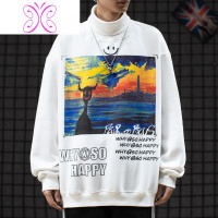 YUANSU潮街区欧美潮牌嘻哈涂鸦加绒加厚圆高领卫衣男潮流宽松情侣打底衫卫衣