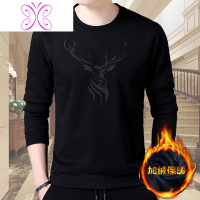 YUANSU中年男士加绒加厚t恤男卫衣圆领秋冬季男装保暖打底衫衣服长袖衫卫衣