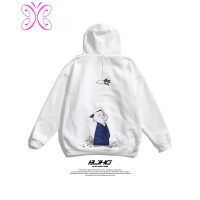 YUANSU春季加绒加厚卫衣男潮流日系宽松猫咪印花HIPHOP痞帅连帽上衣卫衣