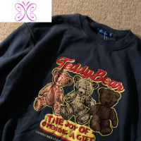 YUANSU围一起熊宝宝讨糖 美式复古圆领圆领卫衣男女宽松加绒秋冬潮外套卫衣