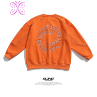 YUANSU冬加绒加厚圆领卫衣男潮3M反光烫钻字母印花街头嘻哈宽松外套卫衣