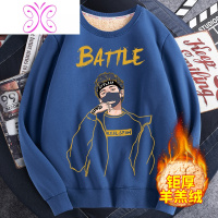 YUANSU男士卫衣秋冬款港风潮牌羔绒青少年无帽上衣加绒加厚冬季外套潮卫衣