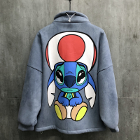 YUANSU冬季鹿皮绒加绒卫衣男星际宝贝史迪仔印花宽松阔版大码潮男女同款卫衣