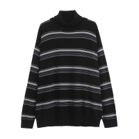 YUANSU何记港风/横条宽松套头休闲冬季高领毛衣长袖 男女都可以穿毛衣